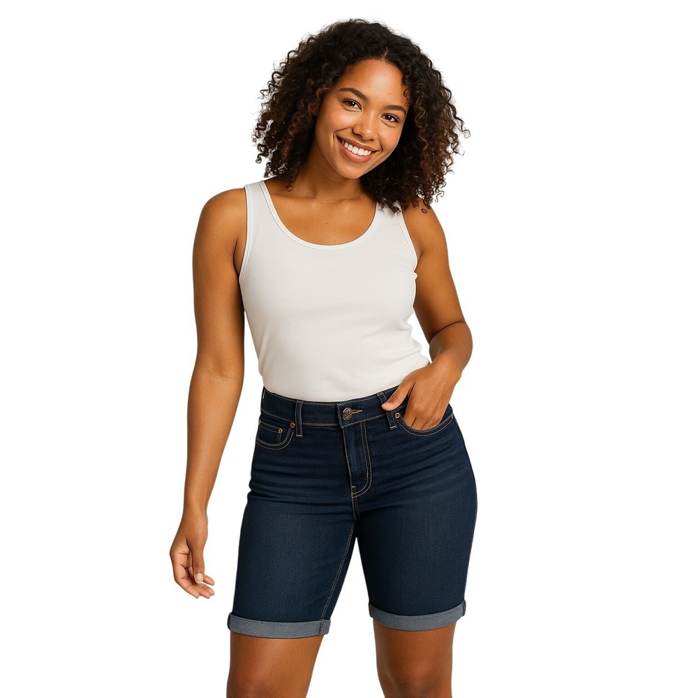 Levi's Bermuda Shorts Womens 12 Dark Wash Stretch Mid Rise Cuffed